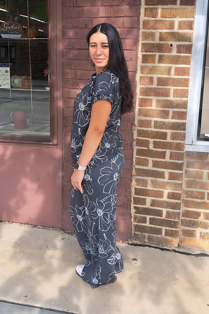 Casual Floral Rib Pants
