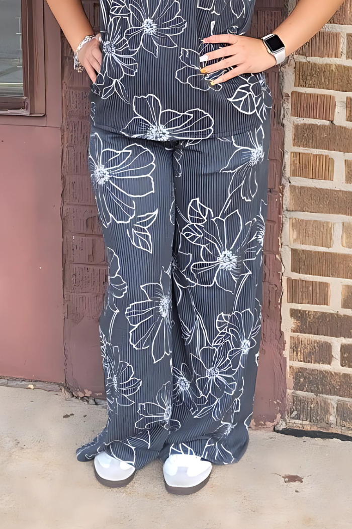 Casual Floral Rib Pants