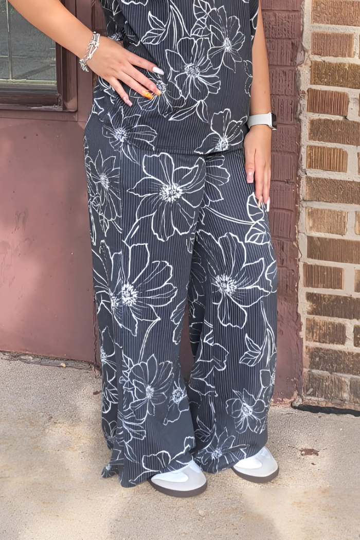 Casual Floral Rib Pants