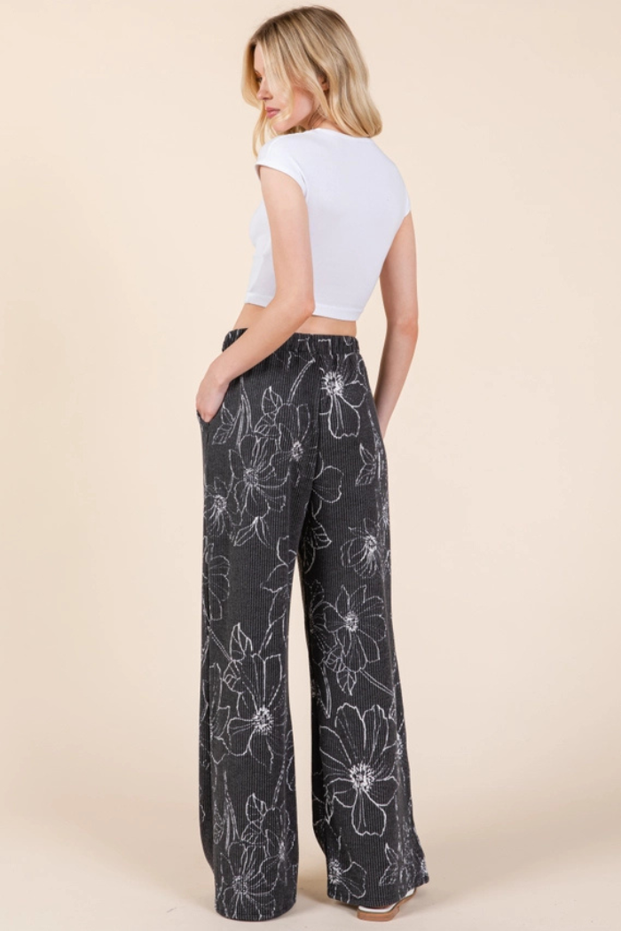 Casual Floral Rib Pants
