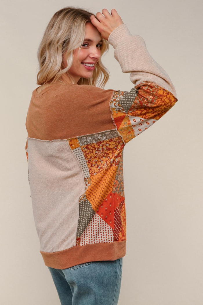 Plus Size Plaid Patchwork French Terry Top