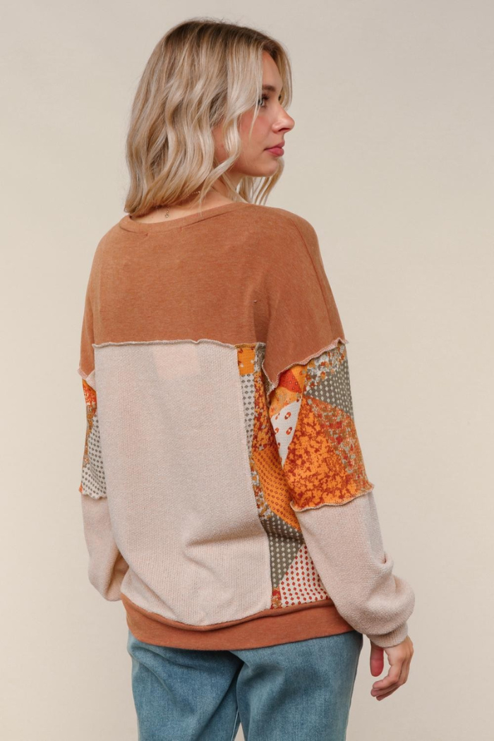 Plus Size Plaid Patchwork French Terry Top