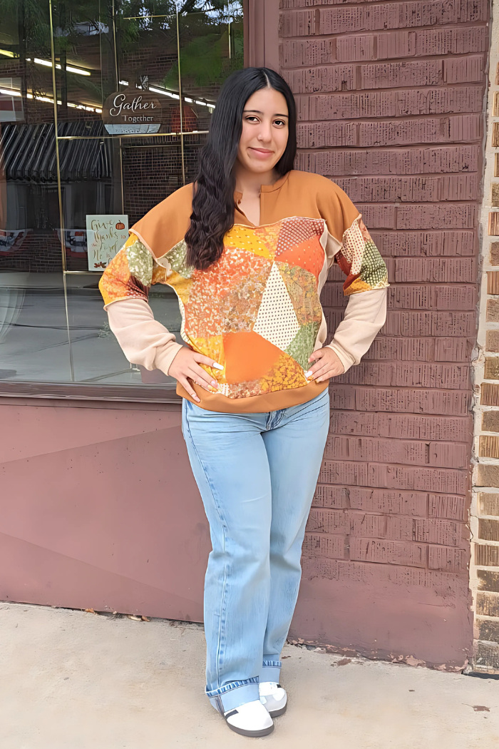 Plus Size Plaid Patchwork French Terry Top