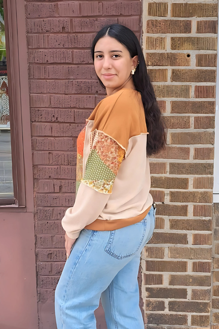Plus Size Plaid Patchwork French Terry Top