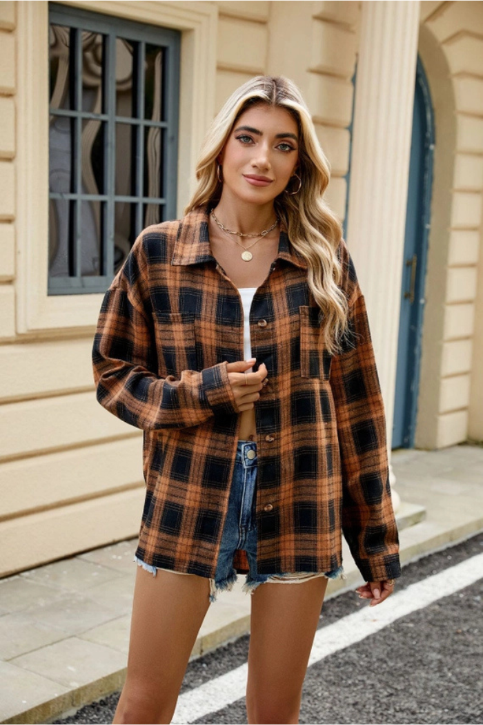 Striped Plaid Button-Up Shirt