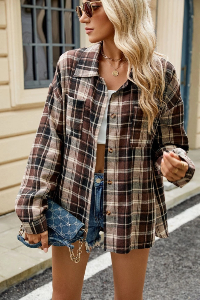 Striped Plaid Button-Up Shirt