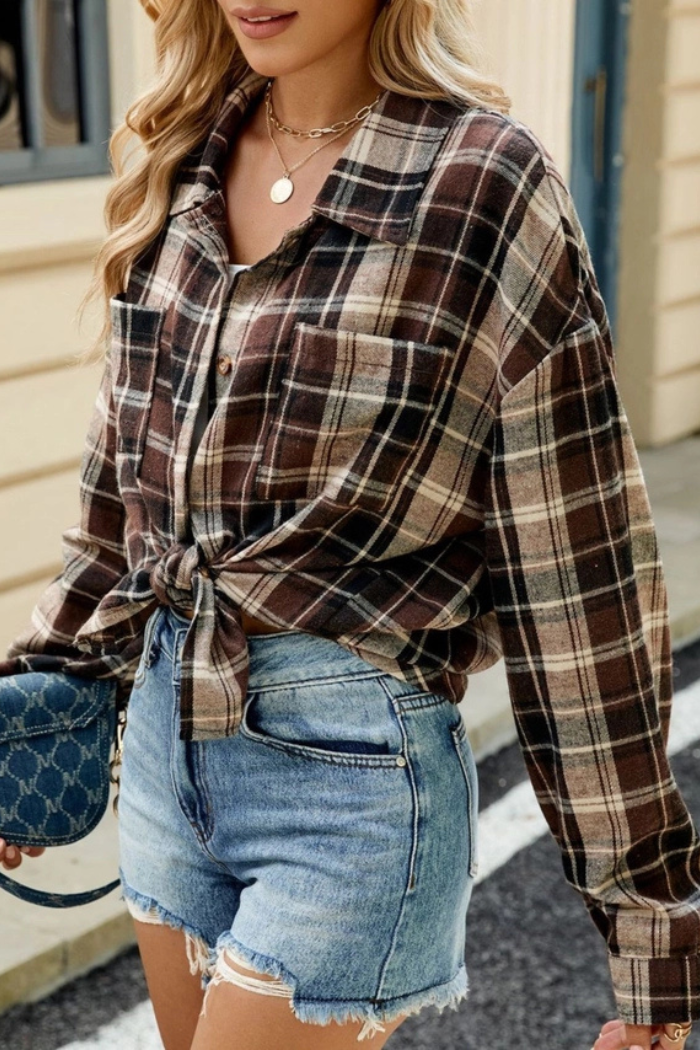 Striped Plaid Button-Up Shirt