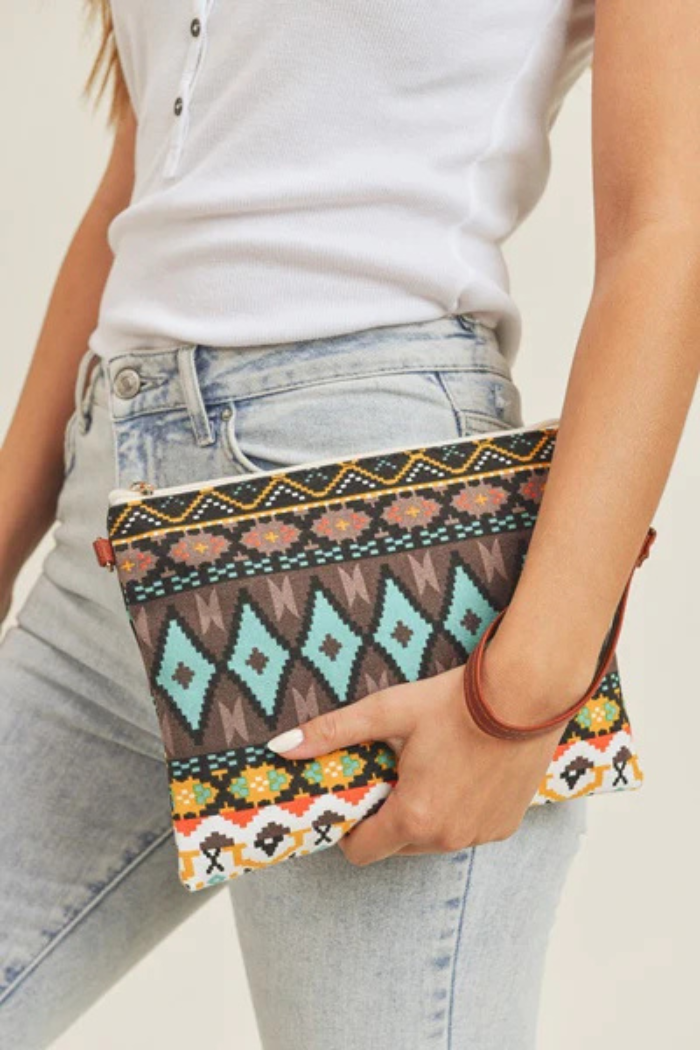 Aztec Pattern Wristlet Crossbody
