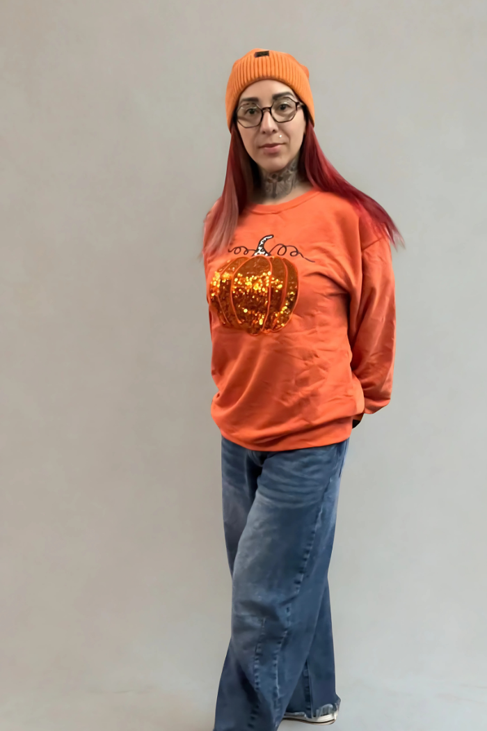 Fall Pumpkin Sequin Sweatshirt