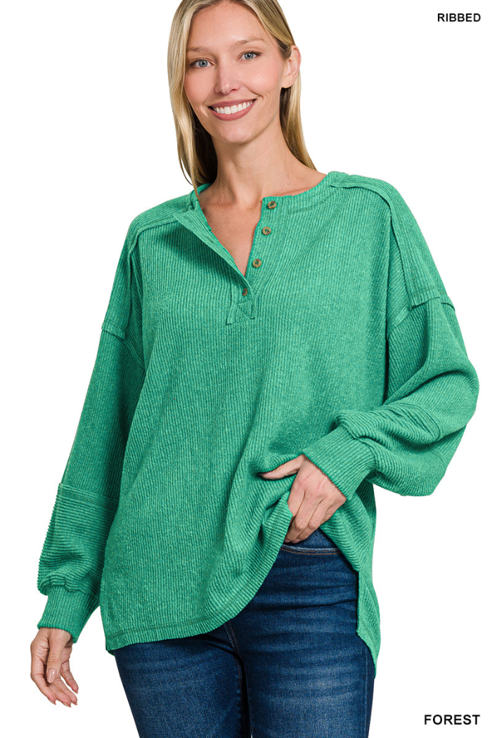 Brushed Ribbed Henley Top