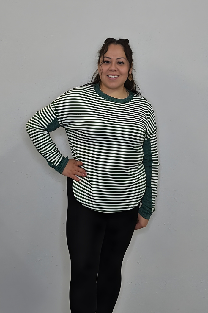 Striped Thumbhole Long Sleeve Top