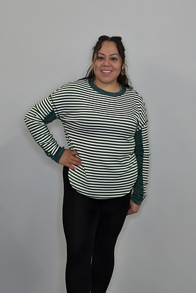 お*様 Striped thumb-hole long t お*様 Striped thumb-hole long t Striped Thumbhole Long Sleeve Top