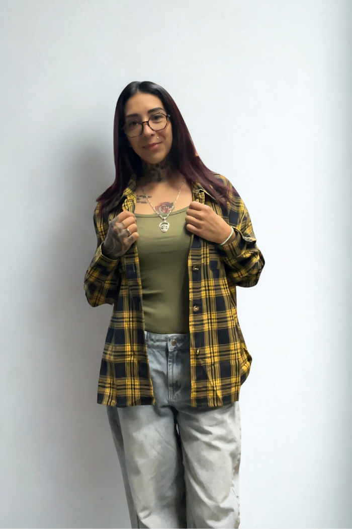 Striped Plaid Button-Up Shirt