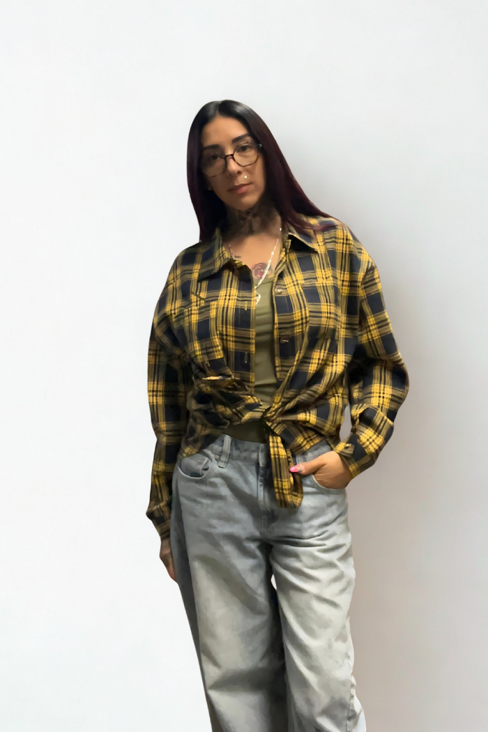 Striped Plaid Button-Up Shirt