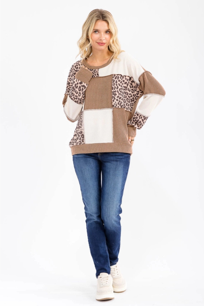 Leopard Color Block Pullover