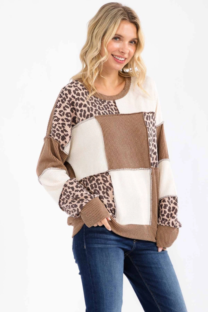 Leopard Color Block Pullover