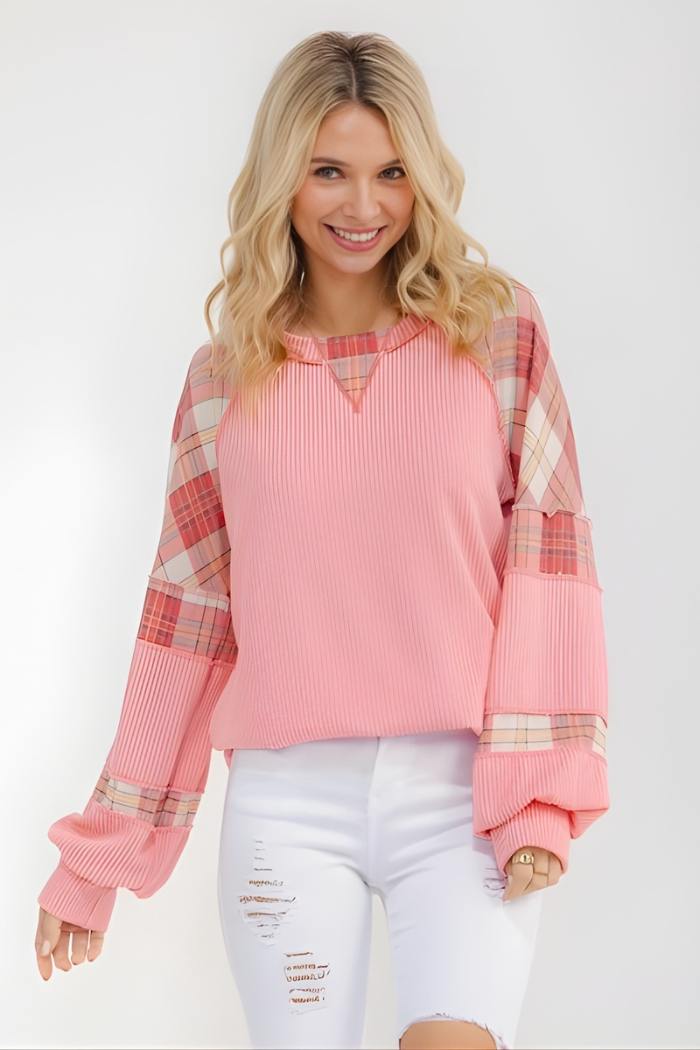 Mixed Media Plaid Patchwork Top