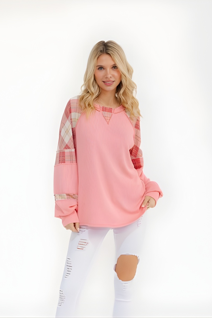 Mixed Media Plaid Patchwork Top