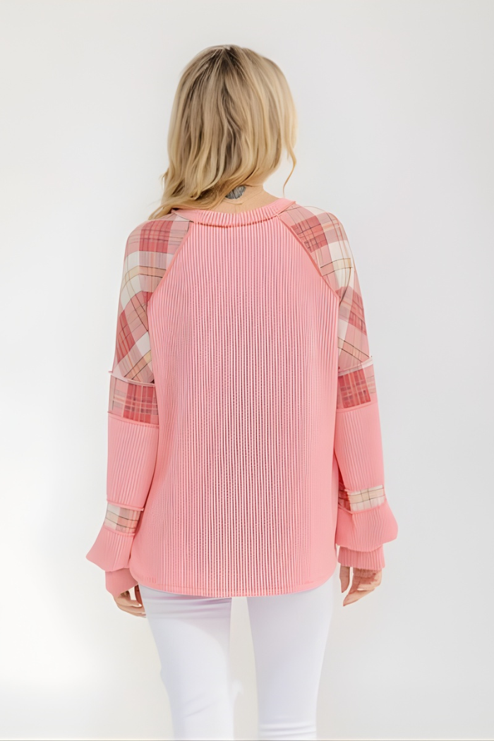 Mixed Media Plaid Patchwork Top