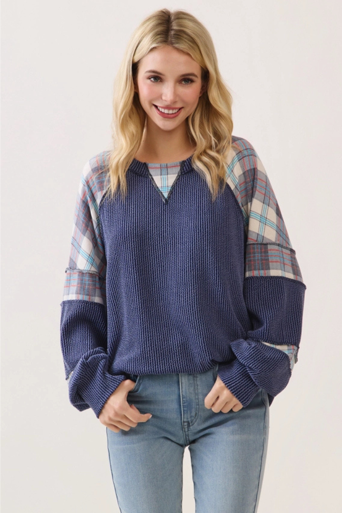 Mixed Media Plaid Patchwork Top