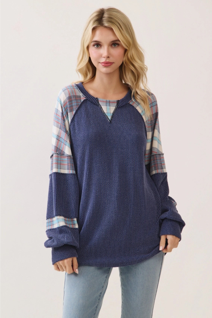 Mixed Media Plaid Patchwork Top