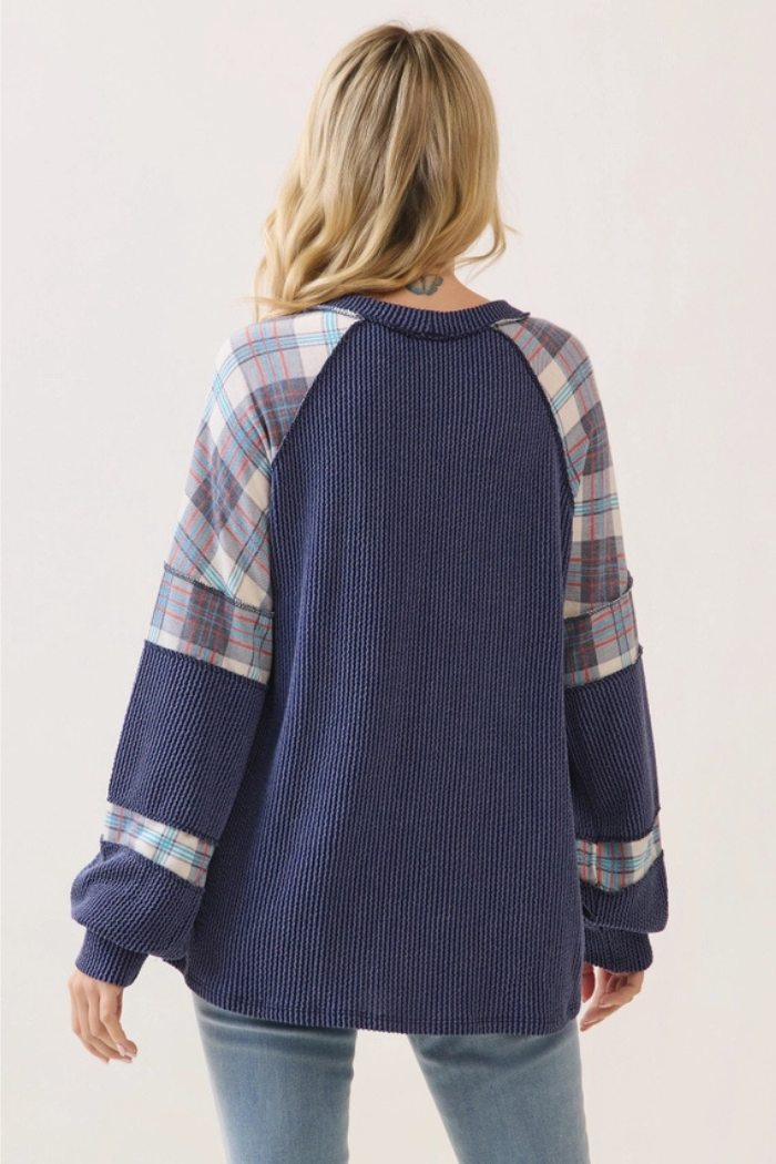 Mixed Media Plaid Patchwork Top