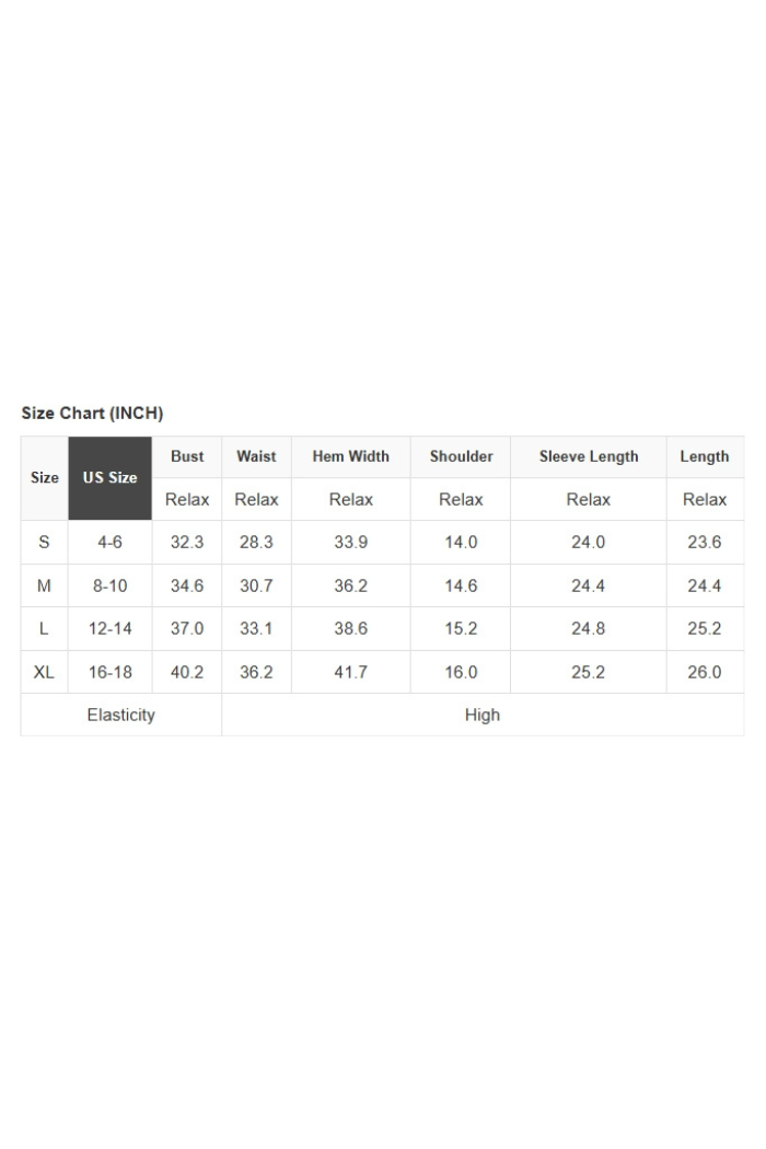 Size chart in inches for the Valentine Heart Mesh Top (US S–XL) includes bust, waist, hem width, shoulder, sleeve length, and overall length. High elasticity. Measurements provided for each size.