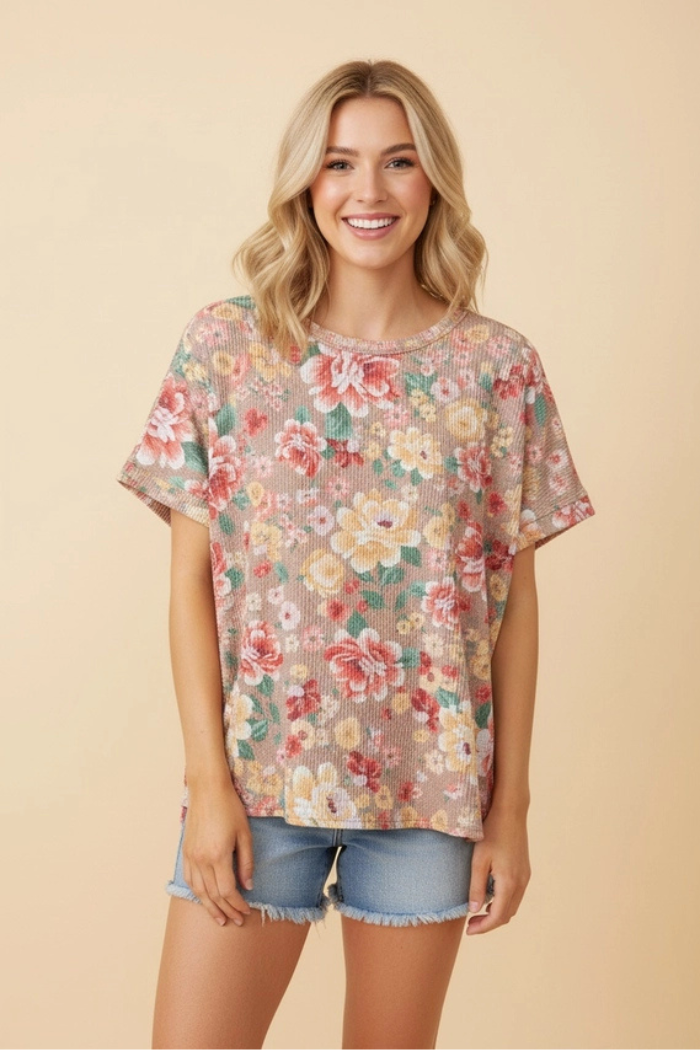 Floral Ribbed Blouse