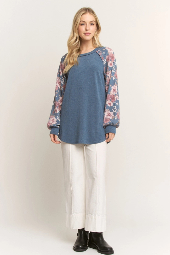 Ribbed Floral Contrast Top