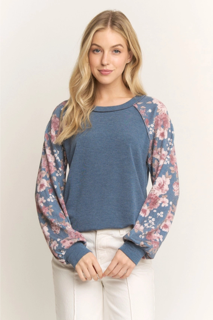 Ribbed Floral Contrast Top