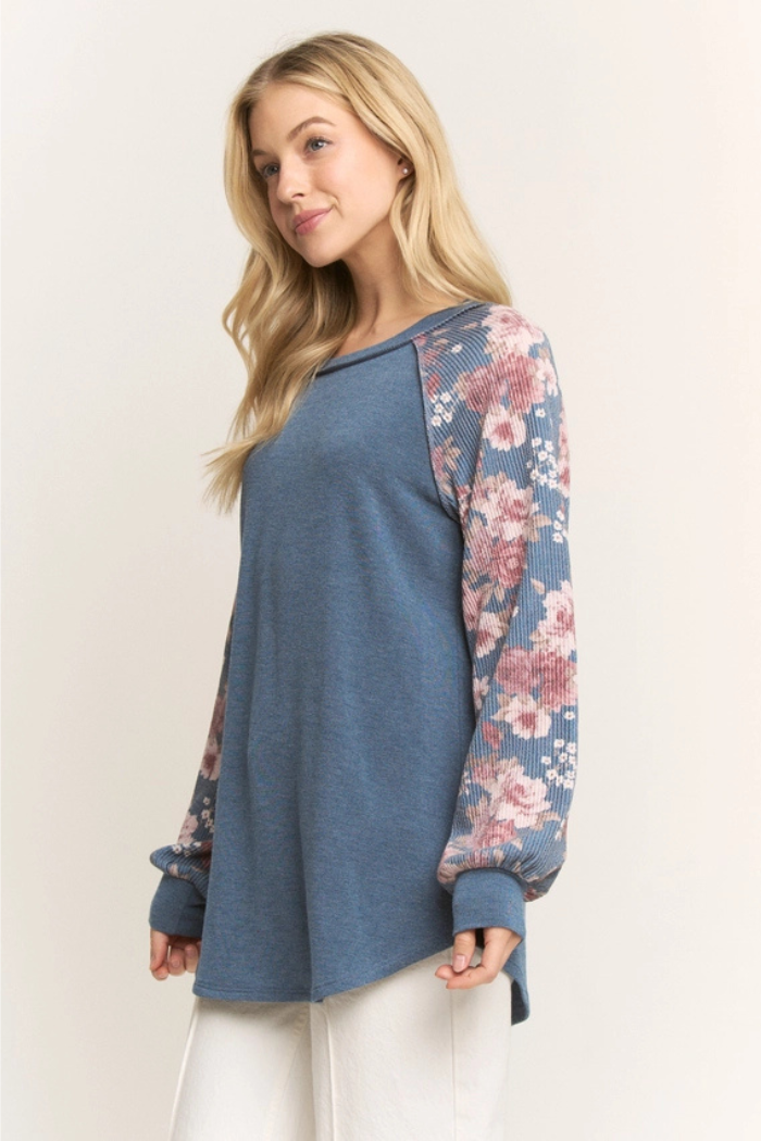 Ribbed Floral Contrast Top