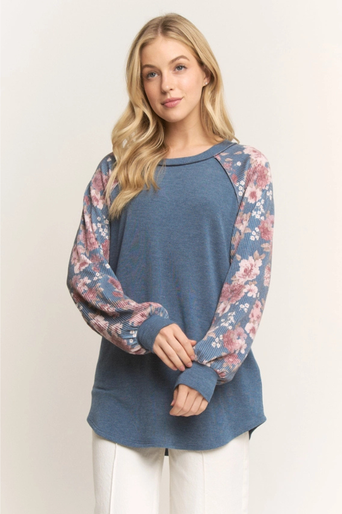 Ribbed Floral Contrast Top