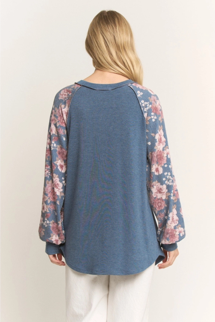 Ribbed Floral Contrast Top