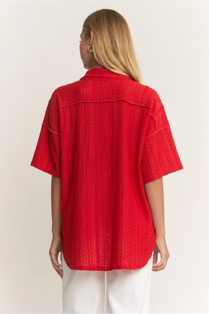 Red Eyelet Button Down