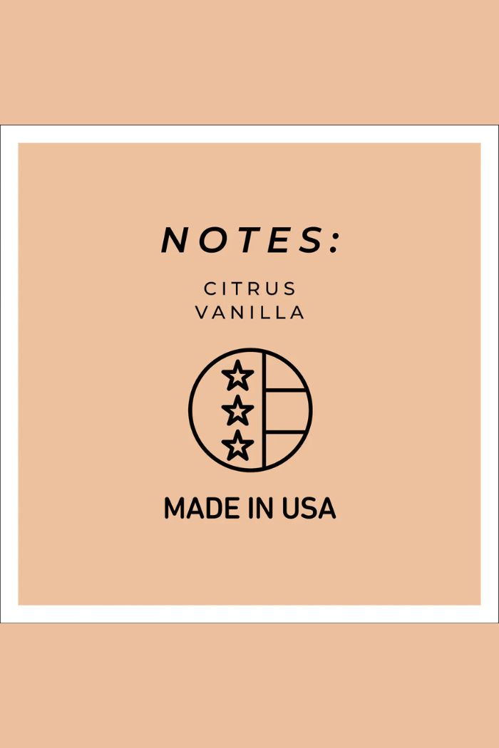Beige label reads: “NOTES: Citrus Vanilla” above a split circle icon with three stars and stripes, plus “MADE IN USA” below. The Papa 34oz Candle is a large decorative scented jar candle ideal for any space.