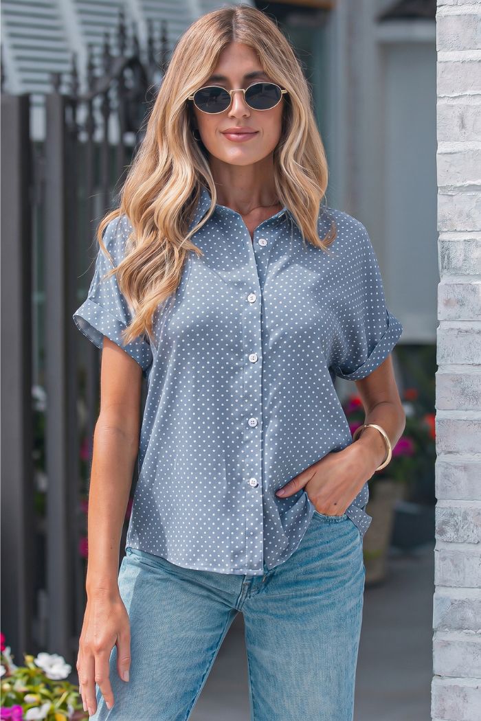 Dotted Cuff Sleeve Shirt