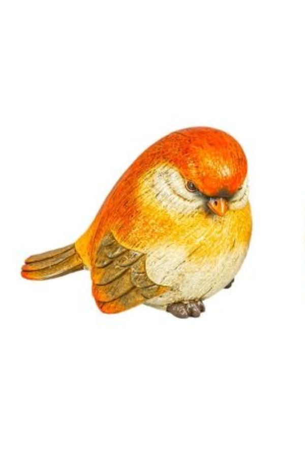 Bring autumn charm into your home with the Fall Finch Tabletop—this delightful piece features a round, orange and brown bird with a white belly, small beak, and beautifully detailed feathers, all set against a crisp white background. Perfect for seasonal décor or anyone who loves endearing bird figurines!.