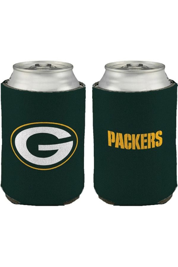 Keep your drinks cold in style with this set of two Green Bay Packers Can Insulator—one featuring the classic G logo, the other “PACKERS” in yellow—both made from durable neoprene.