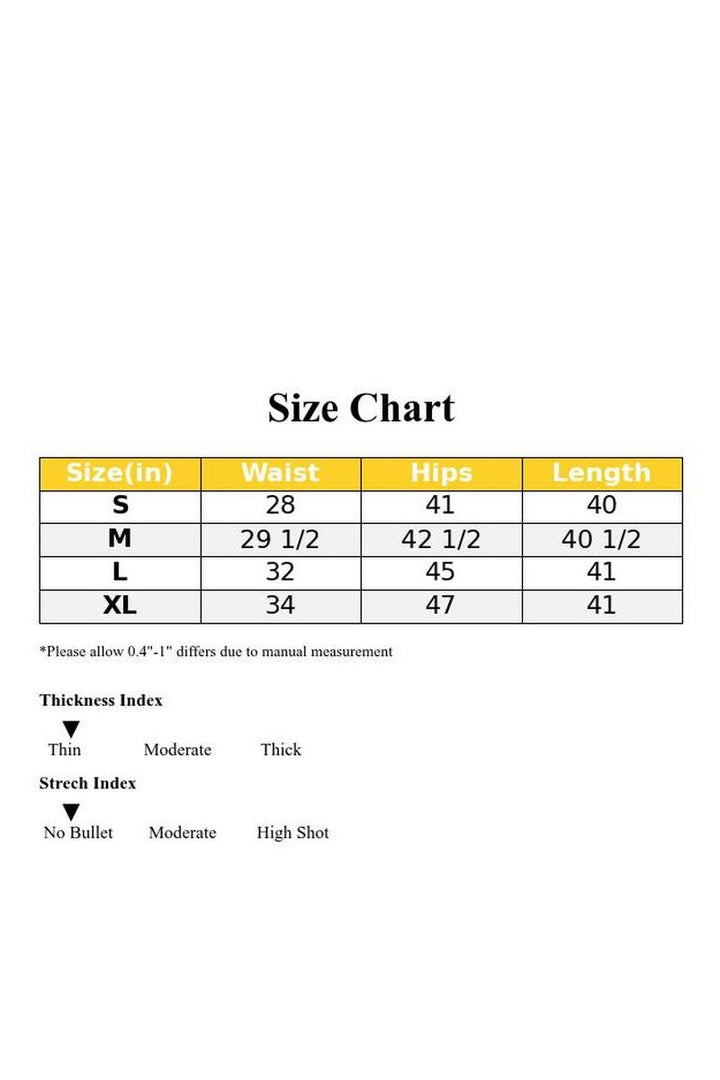 Boho Wide Leg Pants size chart: S–Waist 28", Hips 41", Length 40"; M–Waist 29.5", Hips 42", Length 40.5"; L–Waist 32", Hips 45", Length 41"; XL–Waist 34", Hips 47", Length 41".