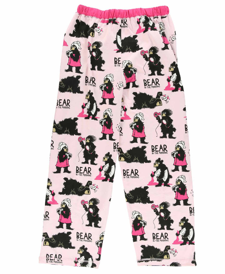 Dog Mom, Cat Nap & More Pajama Pants feature pink cotton fabric with an elastic waistband and a repeating cartoon bear print, making these cozy lounge pajama pants perfect for relaxing nights.