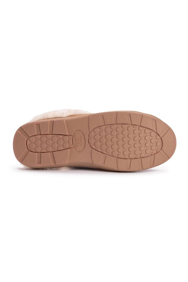 The textured, circular-patterned rubber sole on the underside of these MUK LUKS Polysuede Clog Slippers.