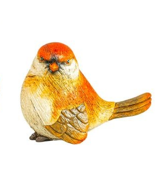 The Fall Finch Tabletop is a small resin figurine featuring a bird with orange and beige feathers, detailed wings, and a short tail, shown facing forward on a white background—making it an ideal accent for autumn decor.