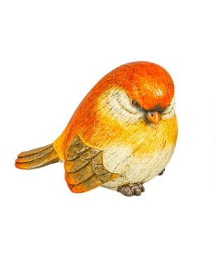 The Fall Finch Tabletop is a small, round resin finch figurine featuring orange, brown, and white coloring, displayed on a white background—perfect for adding a touch of autumn decor to your space.
