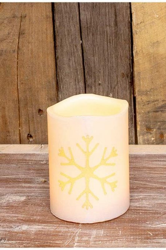 White Snowflake Short LED Pillar Candle
