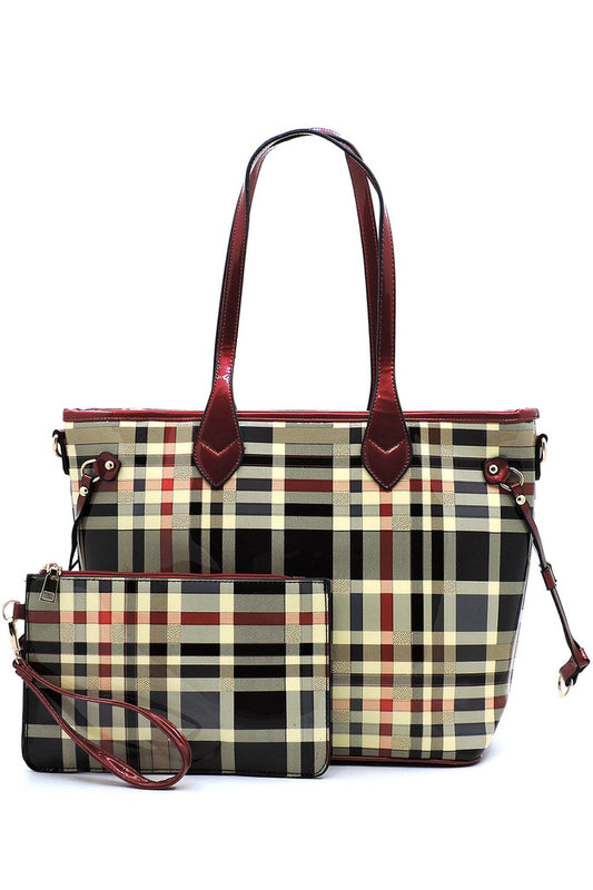 2 in 1 plaid checkered fashion handbag