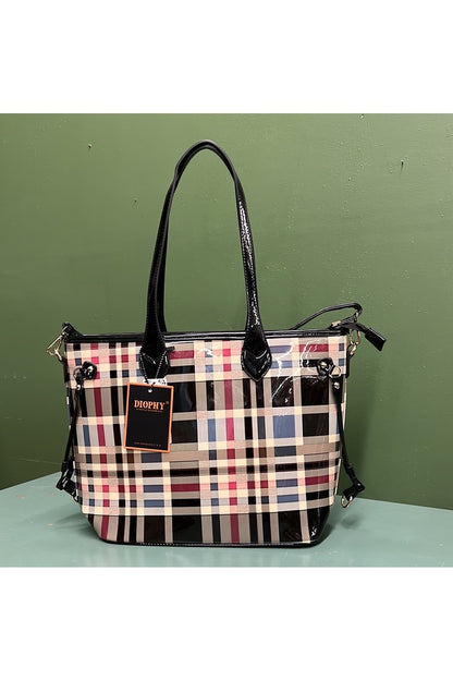 2 in 1 plaid checkered fashion handbag