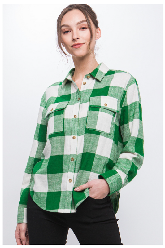 Plaid Collared Shirt With Front Pockets