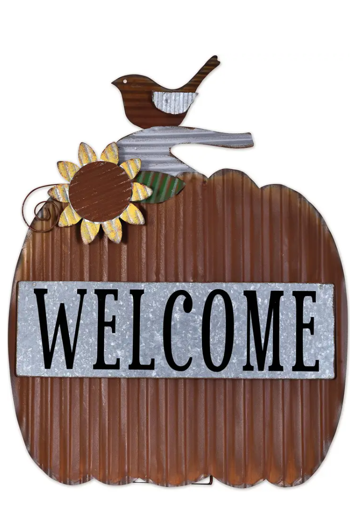 "Welcome" Pumpkin Porch Sitter