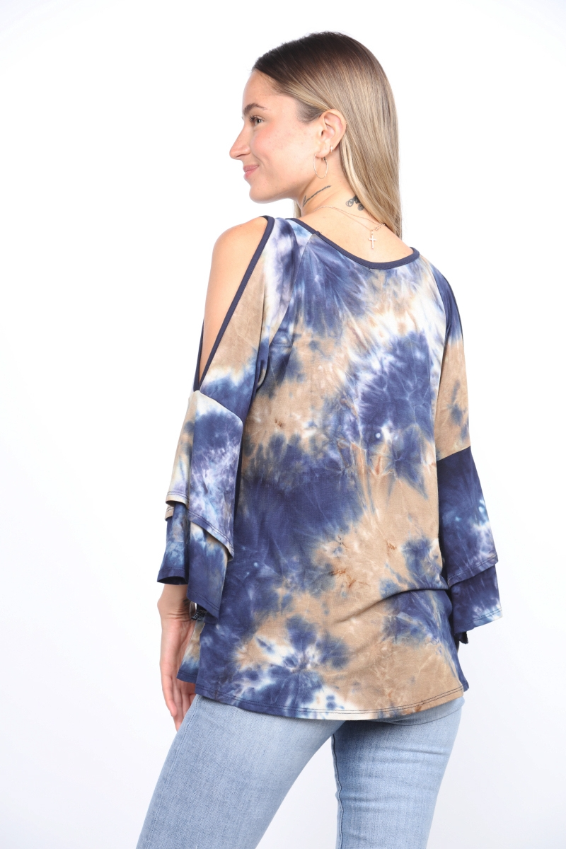 Bell sleeve tie dye top with keyhole