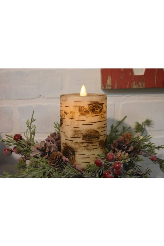 Birch Pillar Candle Moving Flame